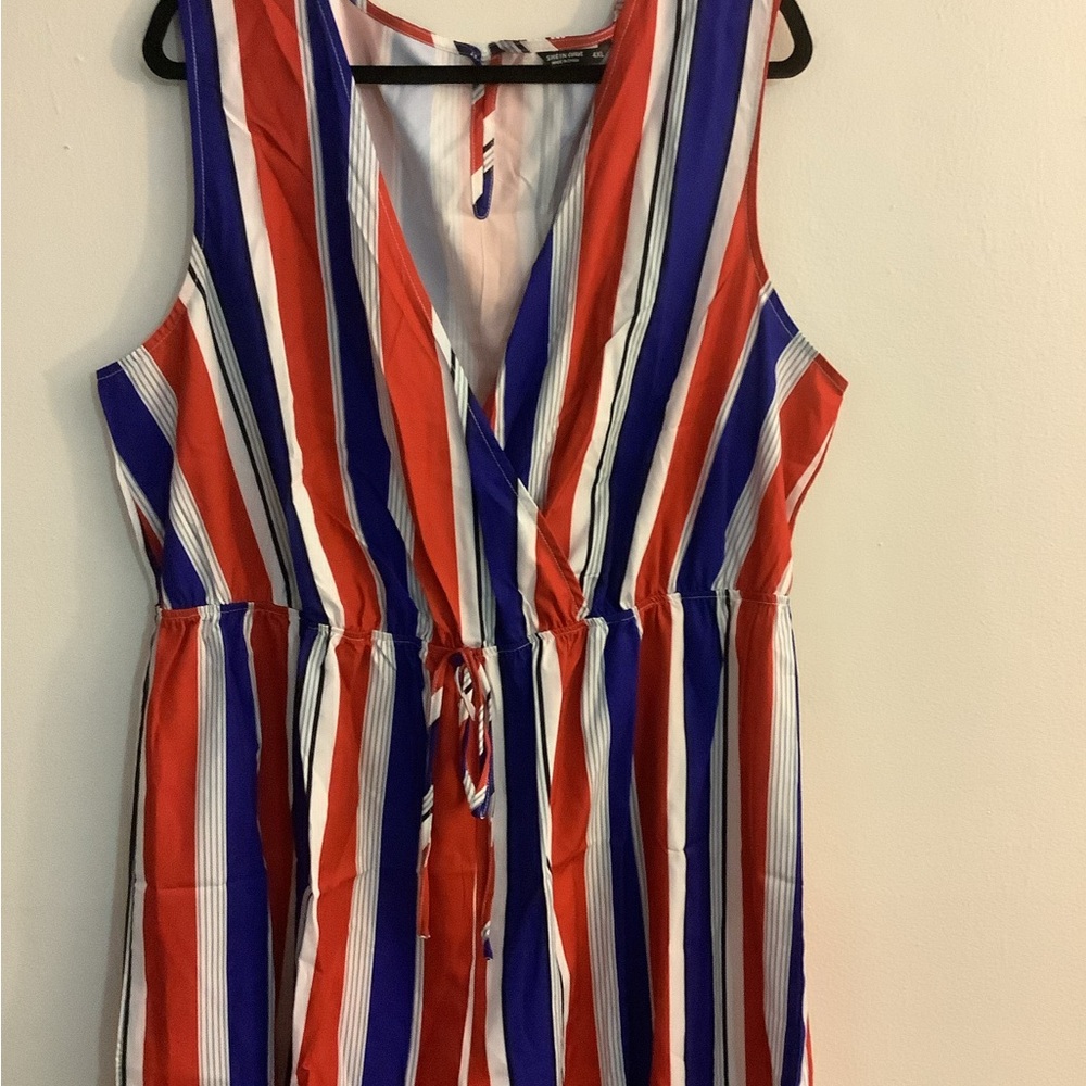 Striped Sleeveless Shorts Romper in Red, Blue, and White NWOT